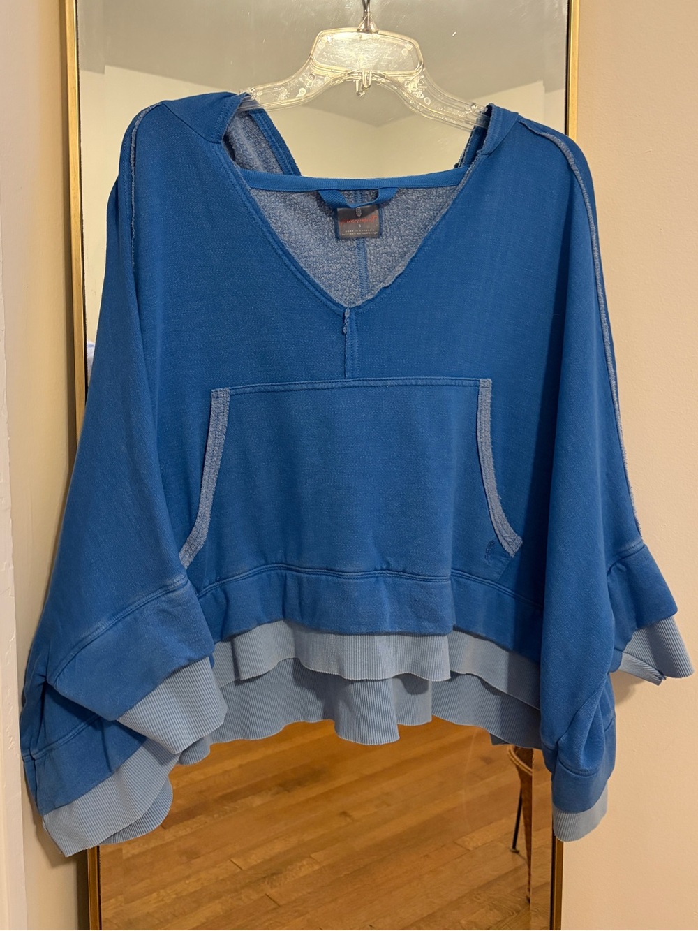 Free People Layered Blue V‑Neck Cropped Hoodie